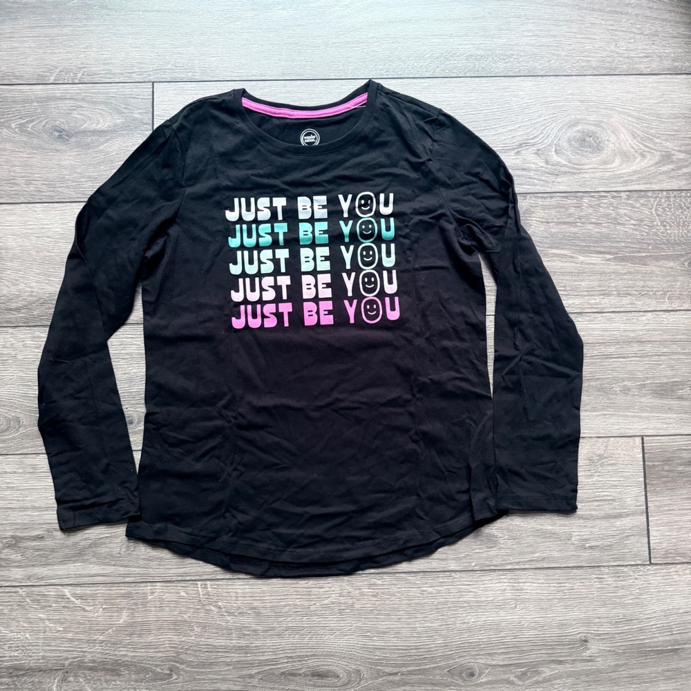 NWOT Wonder Nation Girls XXL 18‎ Just Be You Graphic Long Sleeve Tee Black